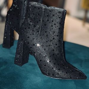 Brand New black rhinestone glam heel boots!!!